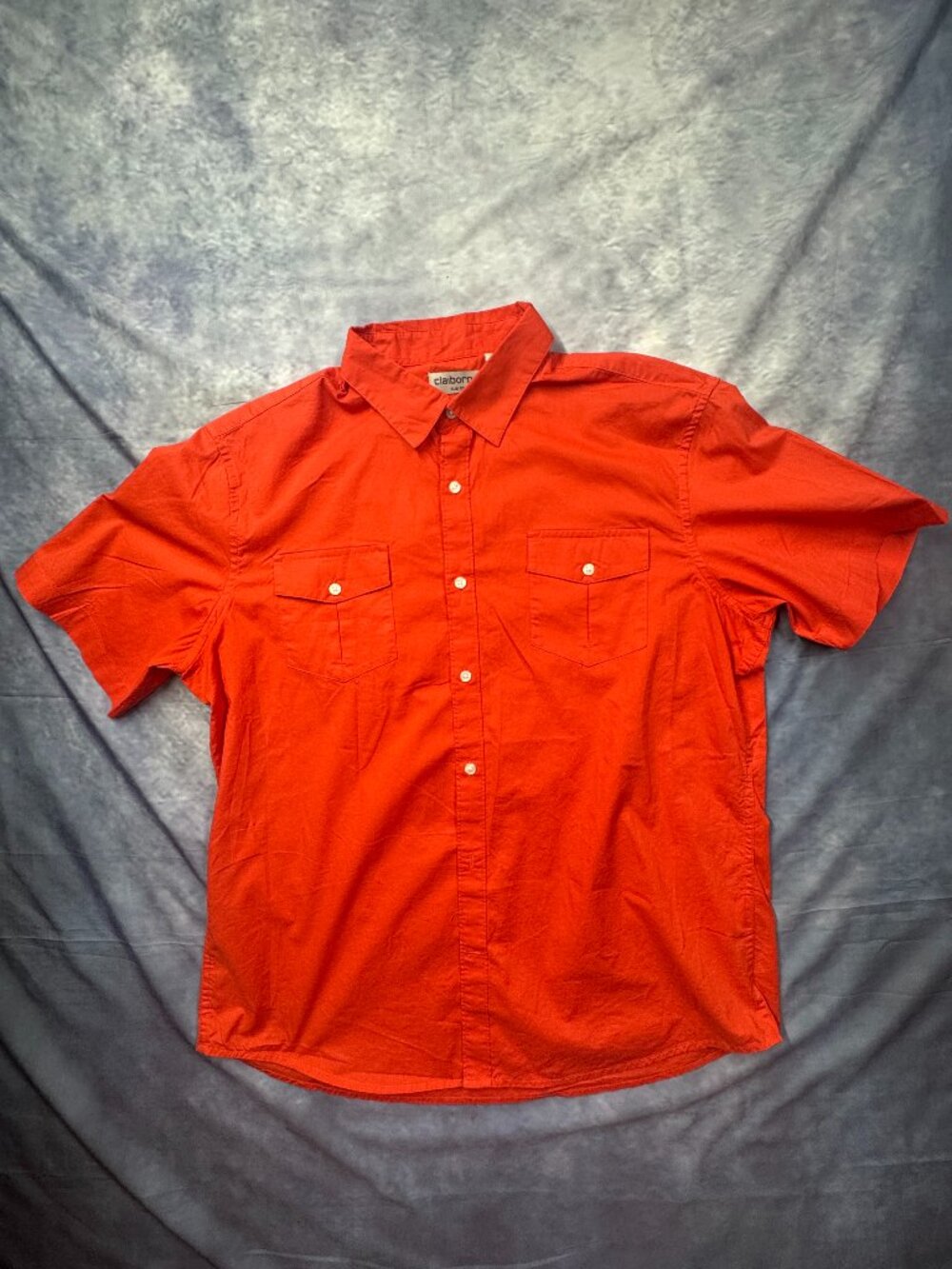Claiborne Slim Fit Button Up Stretch Shirt XL Red Cotton Short Sleeve Mens